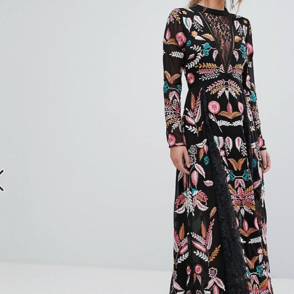 Frock and Frill Embroidered Maxi Dress with Lace